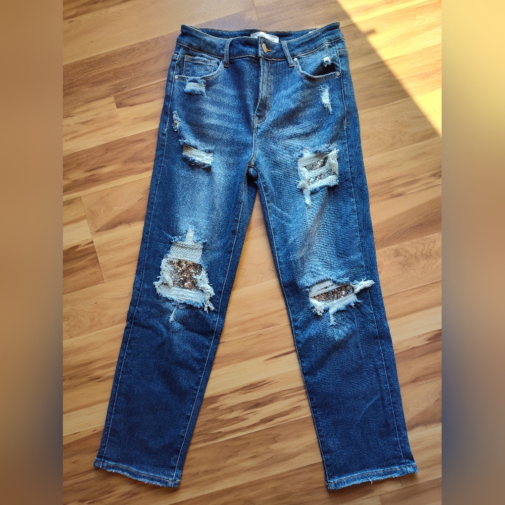 Classic Blue High Rise Distressed Jeans
